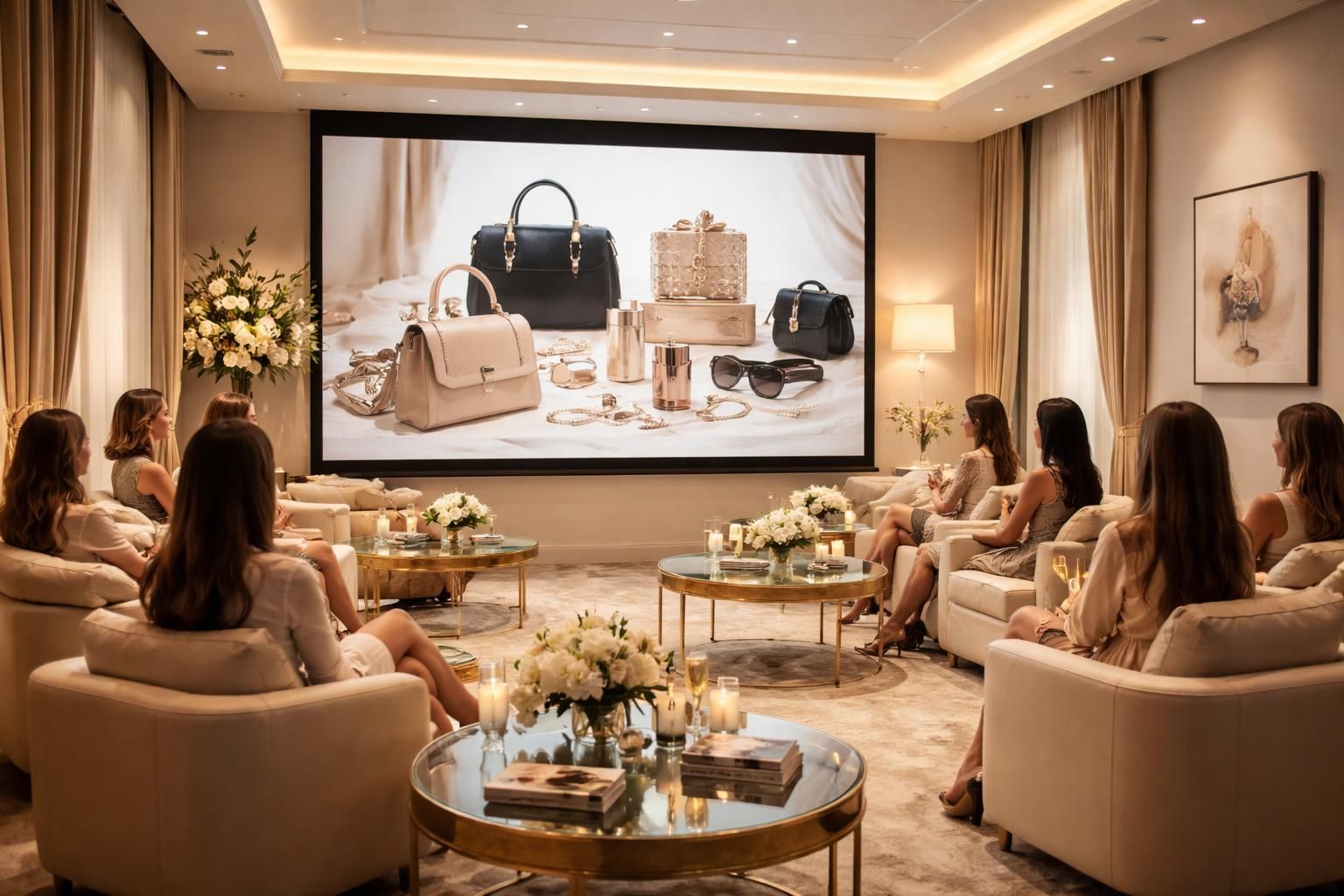 découvrez notre salle vip équipée d'un écran de projection pour présenter la collection en toute exclusivité à vos clientes.