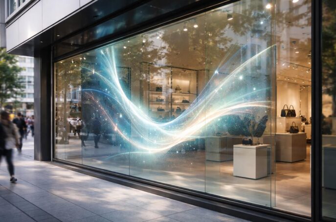 découvrez notre vitrine animée avec écran de projection discret, conçue pour attirer efficacement les passants et dynamiser votre visibilité en magasin.