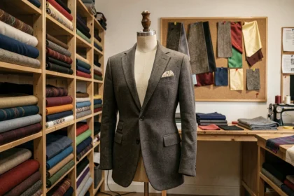 Atelier de couture sur mesure en Seine-Saint-Denis avec mannequin, tissus et établi de tailleur
